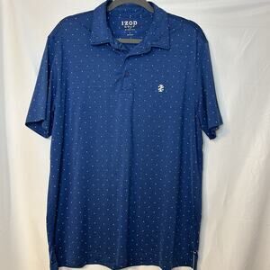 Izod Golf Polo Shirt With‎ Stretch Blue Polka Dot Pattern Size Large